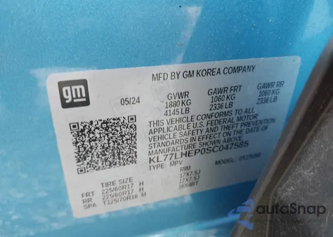 2025 Chevrolet Trax Fwd Lt z USA, uszkodzony, nr VIN KL77LHEP0SC047585